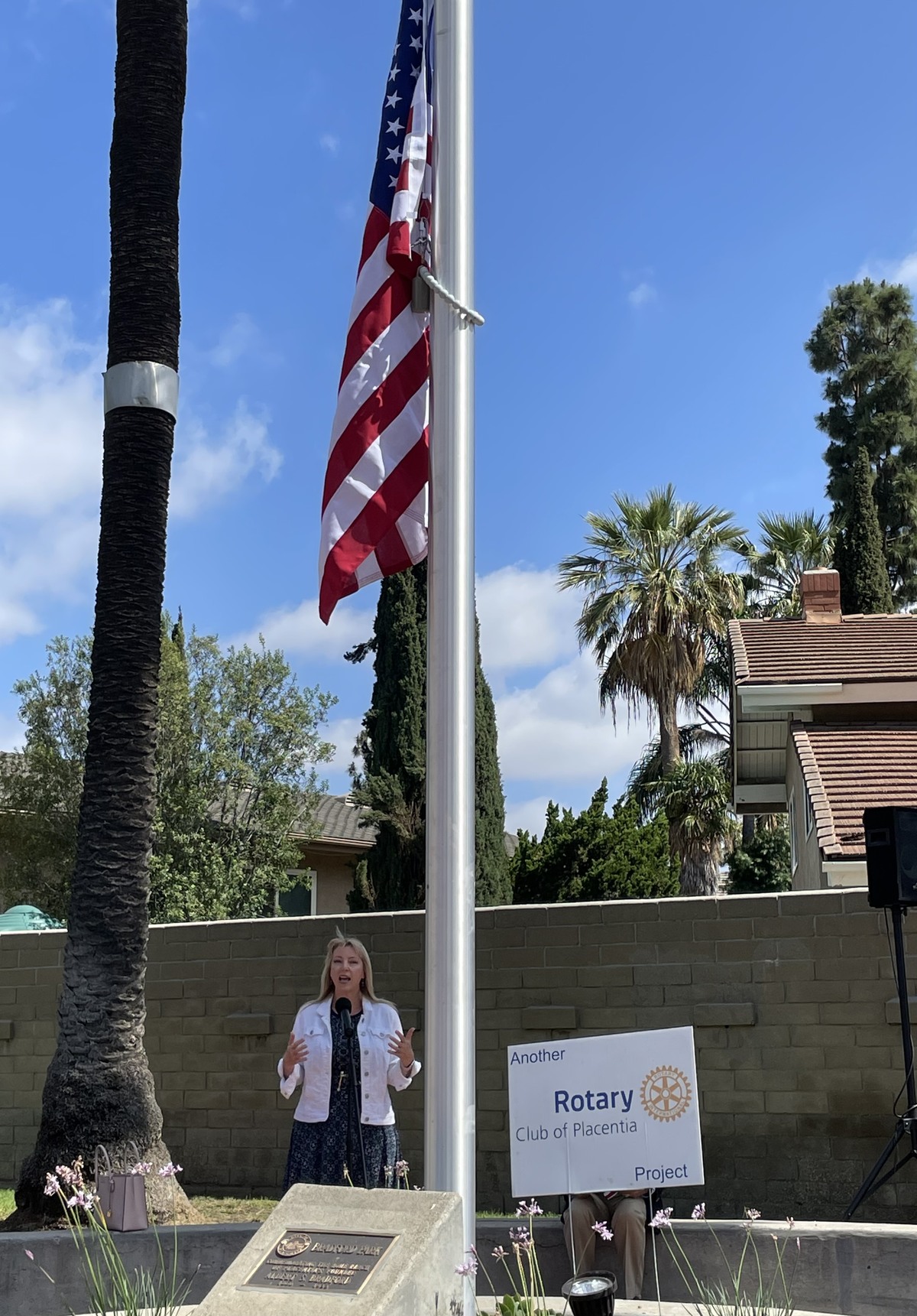 Flag Pole at the Gomez Center in Placentia Banner