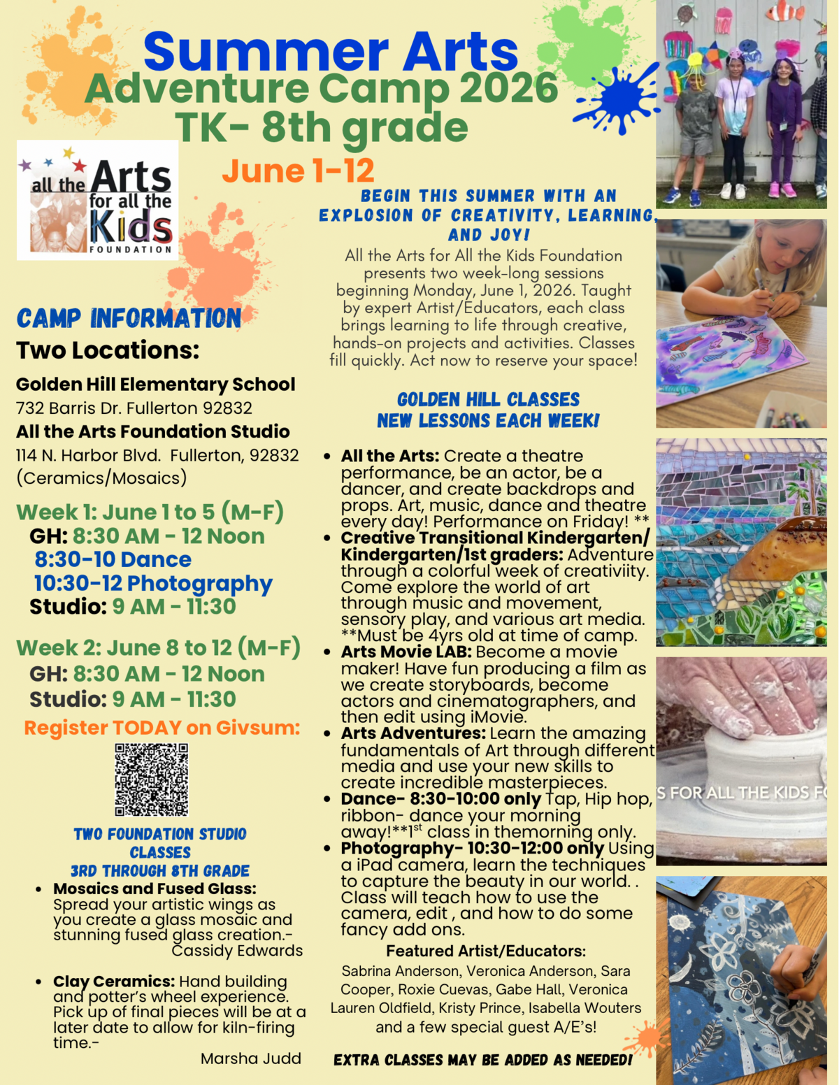 All the Arts for All the Kids Foundation Arts Adventure Summer Camp 2026  Banner