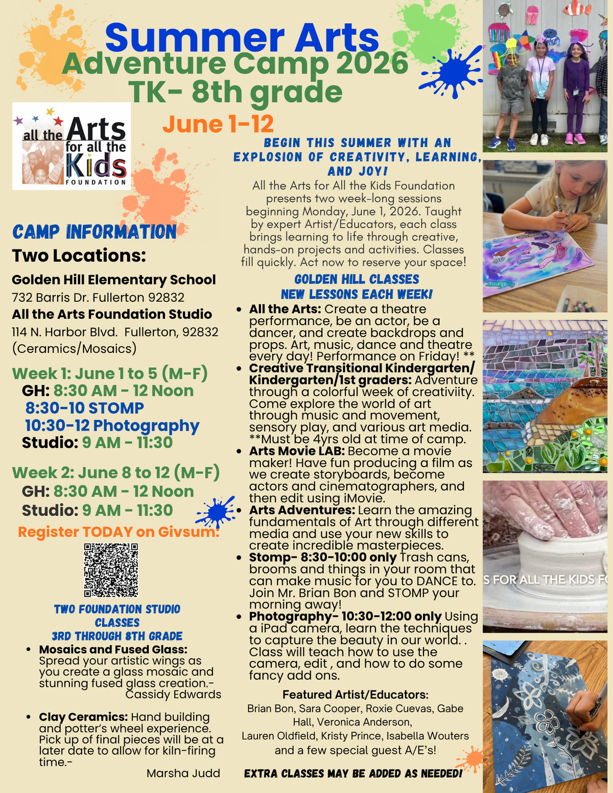 All the Arts for All the Kids Foundation Arts Adventure Summer Camp 2026  Banner