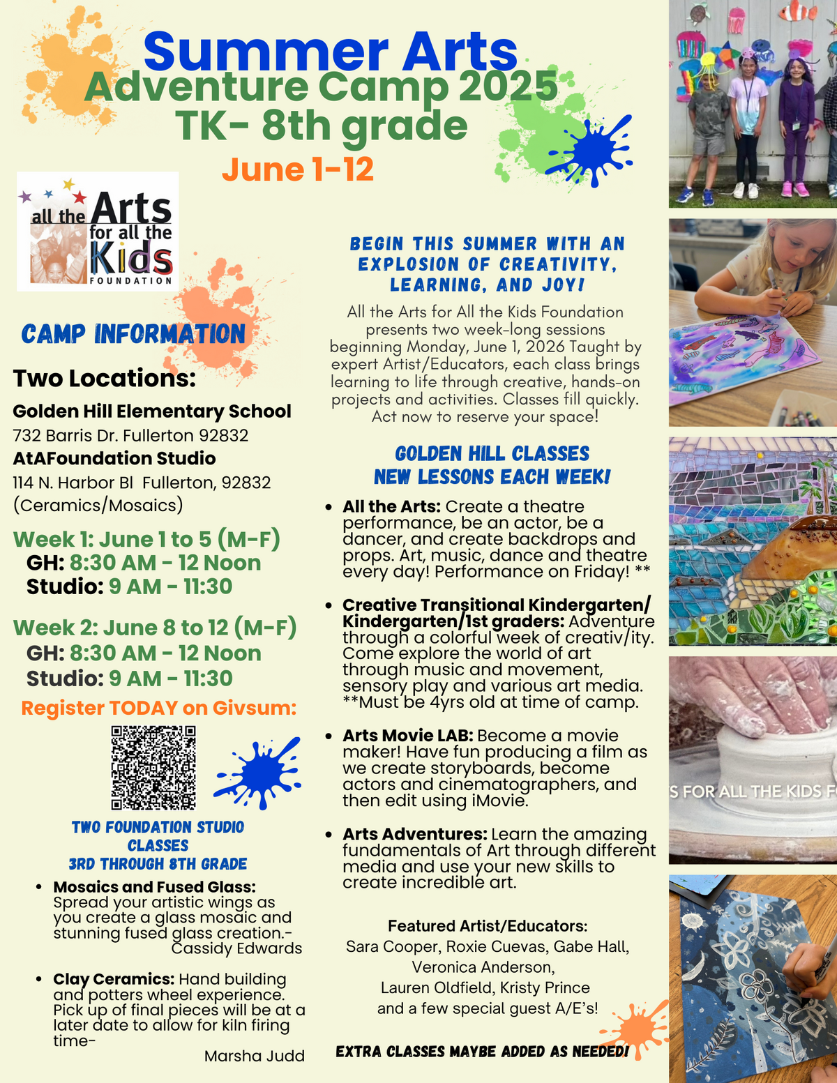 All the Arts for All the Kids Foundation Arts Adventure Summer Camp 2026  Banner